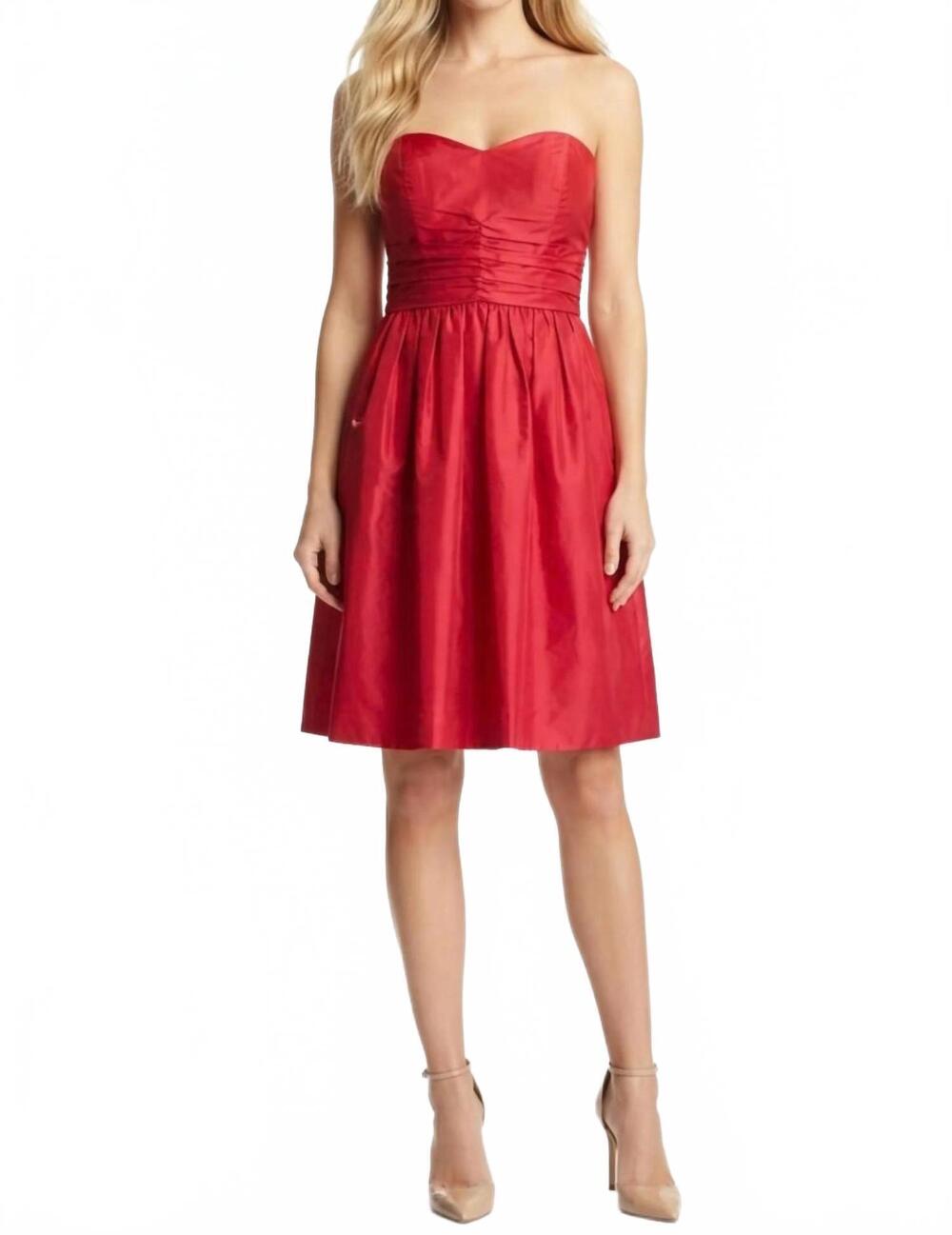 NEW JESSICA SIMPSON strapless ruched taffeta fit-and-flare dress in rose red